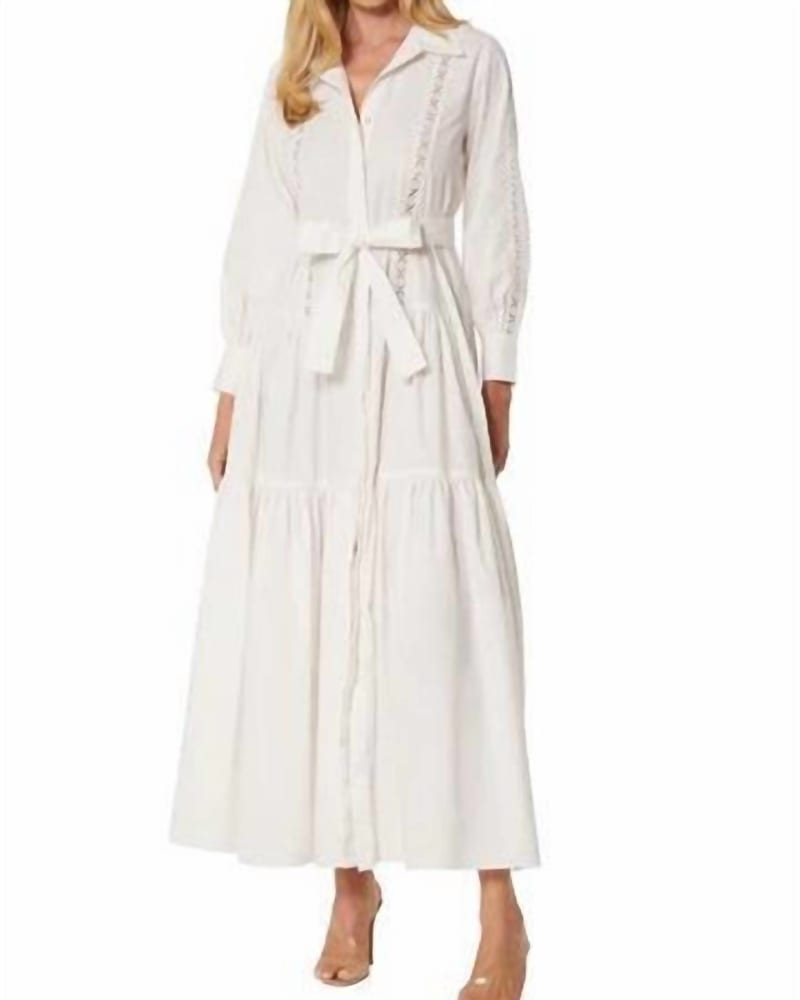 Front of a model wearing a size L Marlena Dress in White in White by Misa Los Angeles. | dia_product_style_image_id:335098